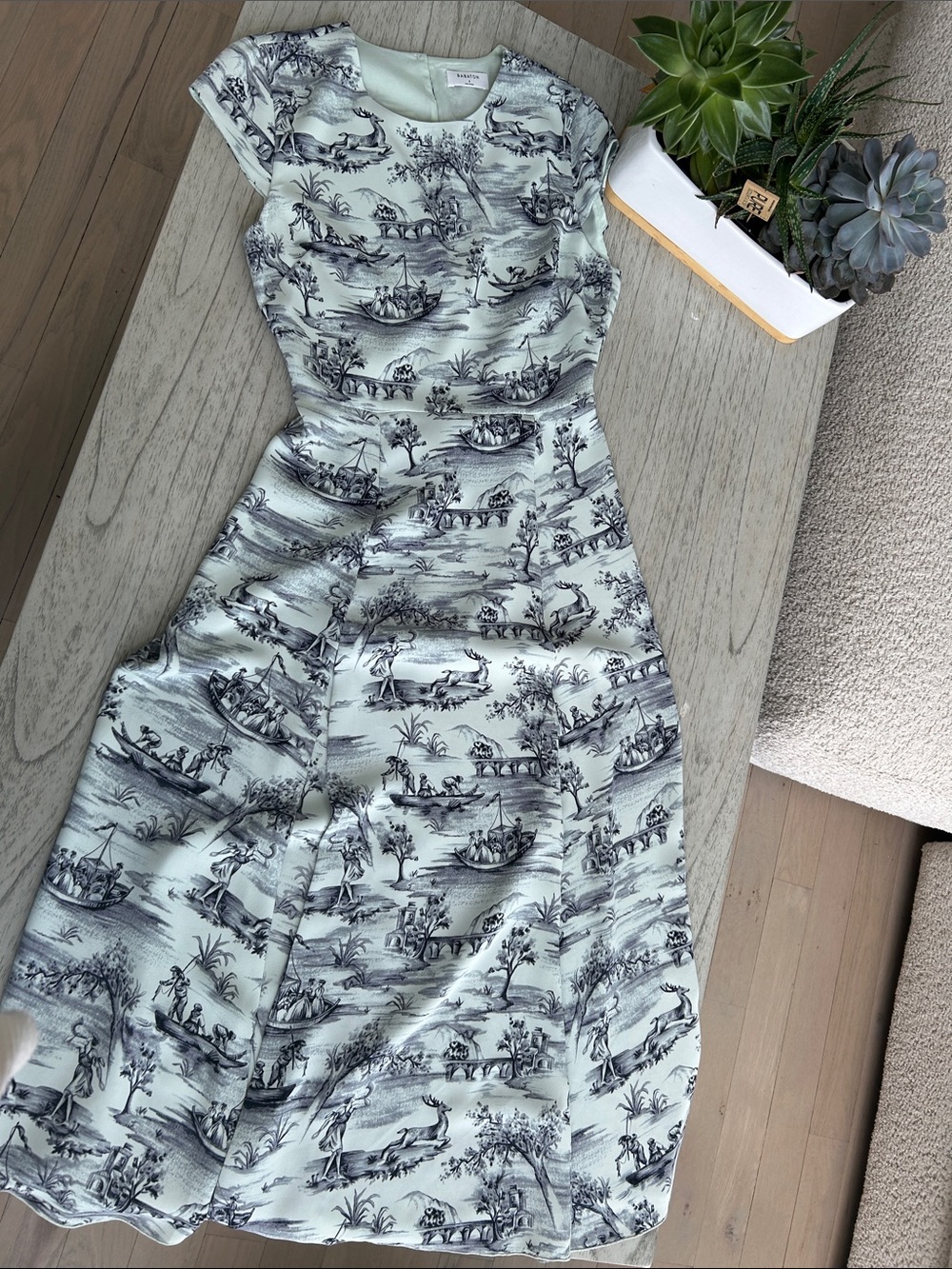 Babaton Mint and Black Toile Midi Dress